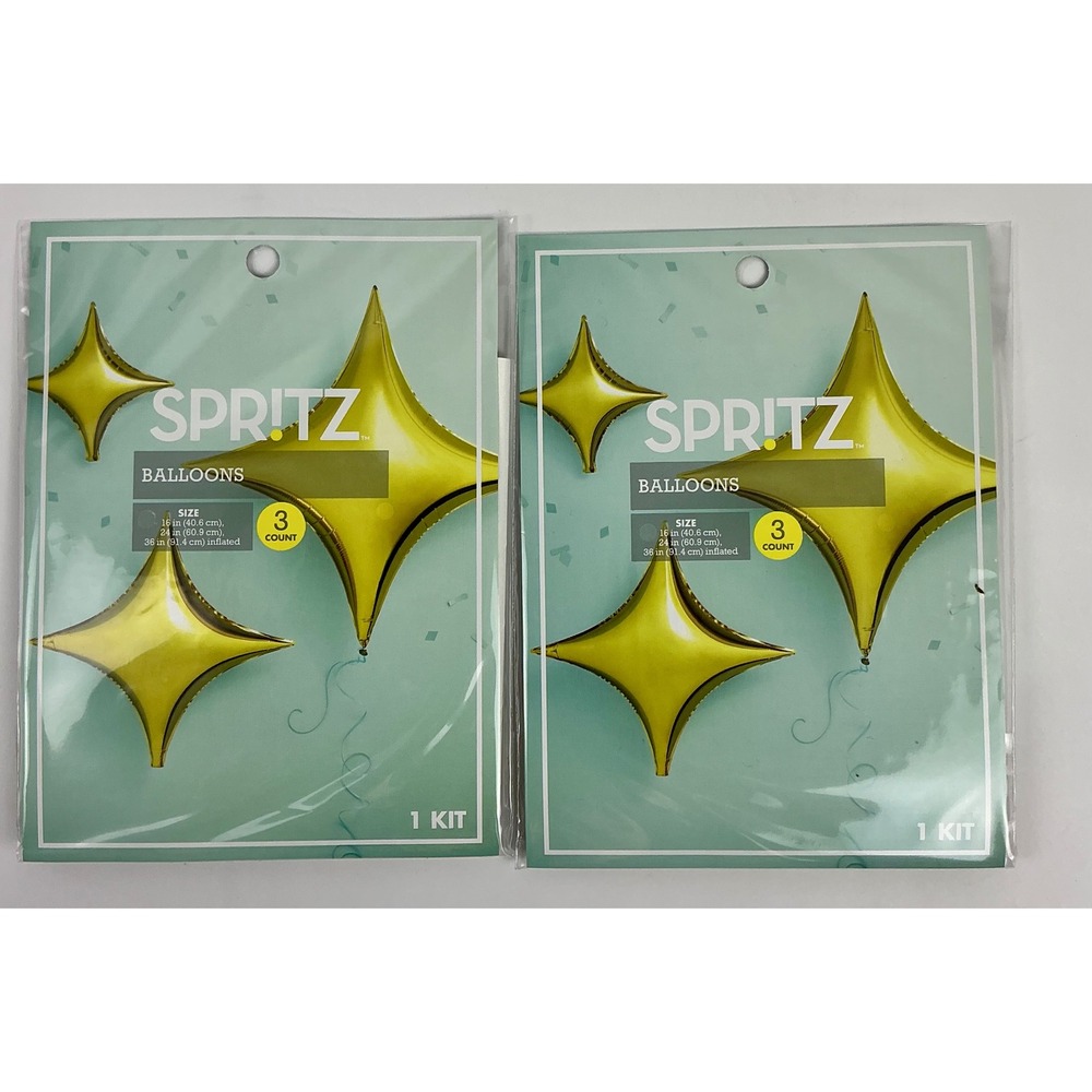 2 Packs of 3 Gold Star Balloons Kit Party Decorations Bundle 16" 24" 36"